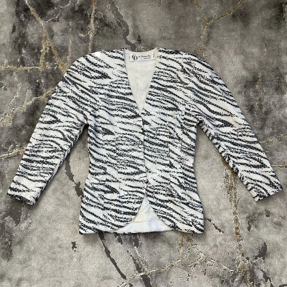 Rare vintage Christian Dior Robes Du Soir 80s zebra print sequin blazer coat 🦓
